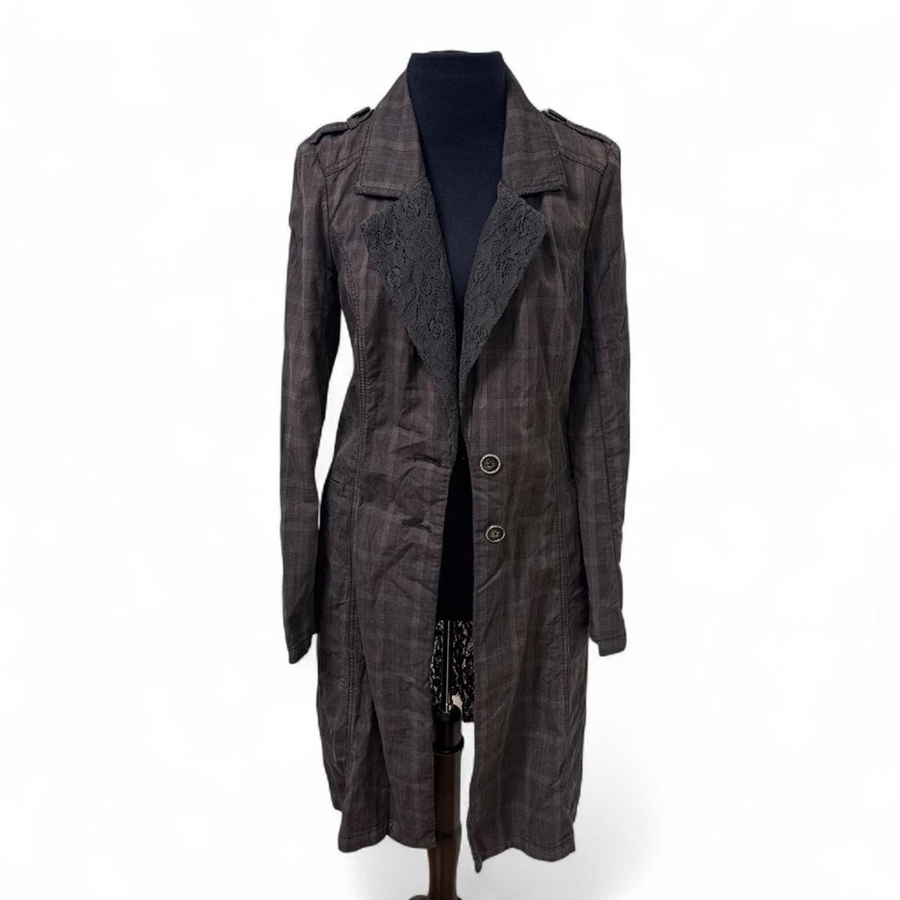 Free People Plaid and Lace Trench Coat